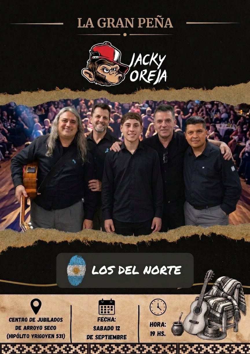 Flyer de Gran Peña de Jacky Oreja, 5ta edición en Arroyo Seco