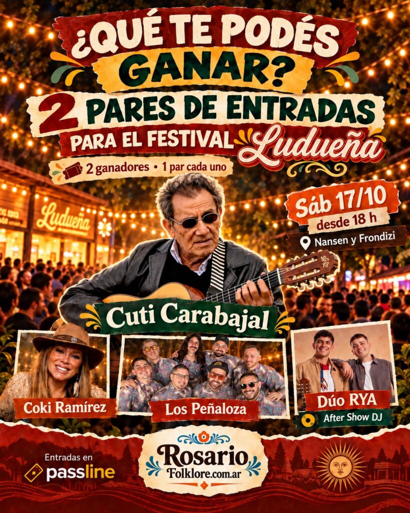 Qué te podés ganar: 2 pares de entradas para el Festival Ludueña, 2 ganadores, 1 par cada uno.