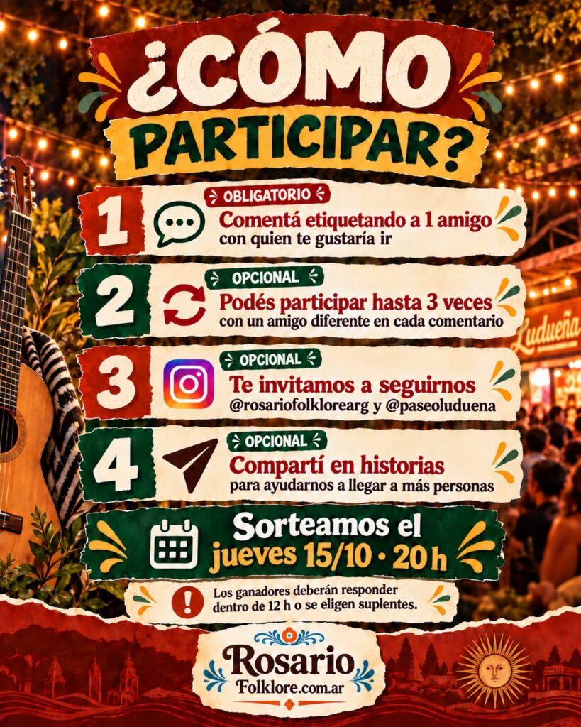 Cómo participar: comentá la publicación etiquetando a un amigo; opcional participar hasta 3 veces, seguir las cuentas y compartir en historias. Sorteo el jueves 15/10 a las 20 h.