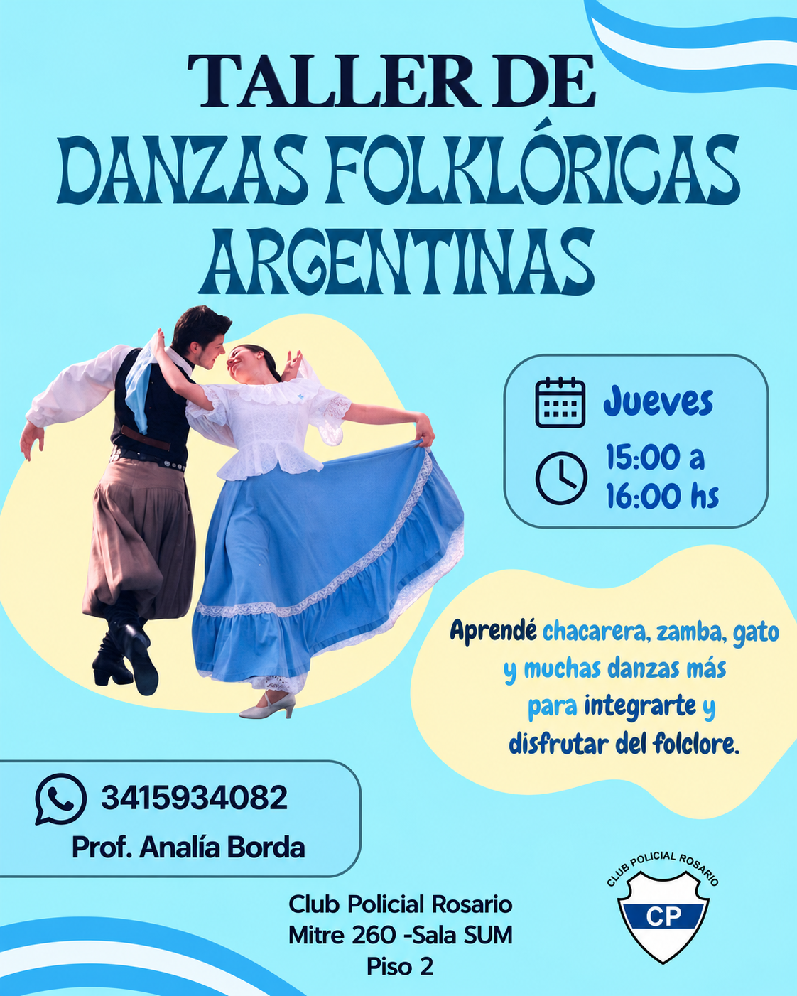 Flyer de Taller de Danzas Folklóricas Argentinas “Dibujar el Aire”