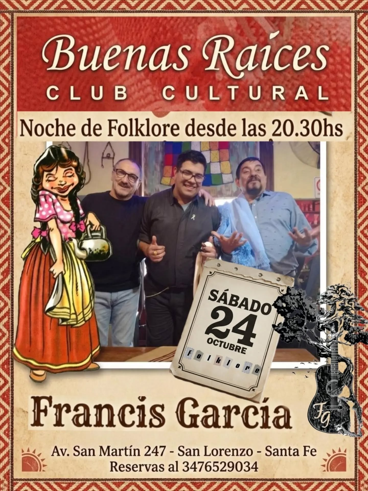 Flyer de Noche de Folklore: Francis García
