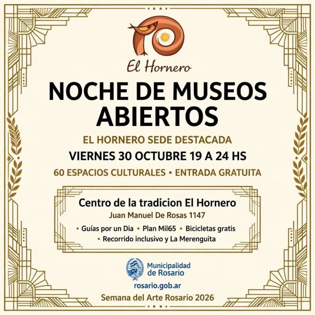 Flyer de Noche de Museos Abiertos en El Hornero