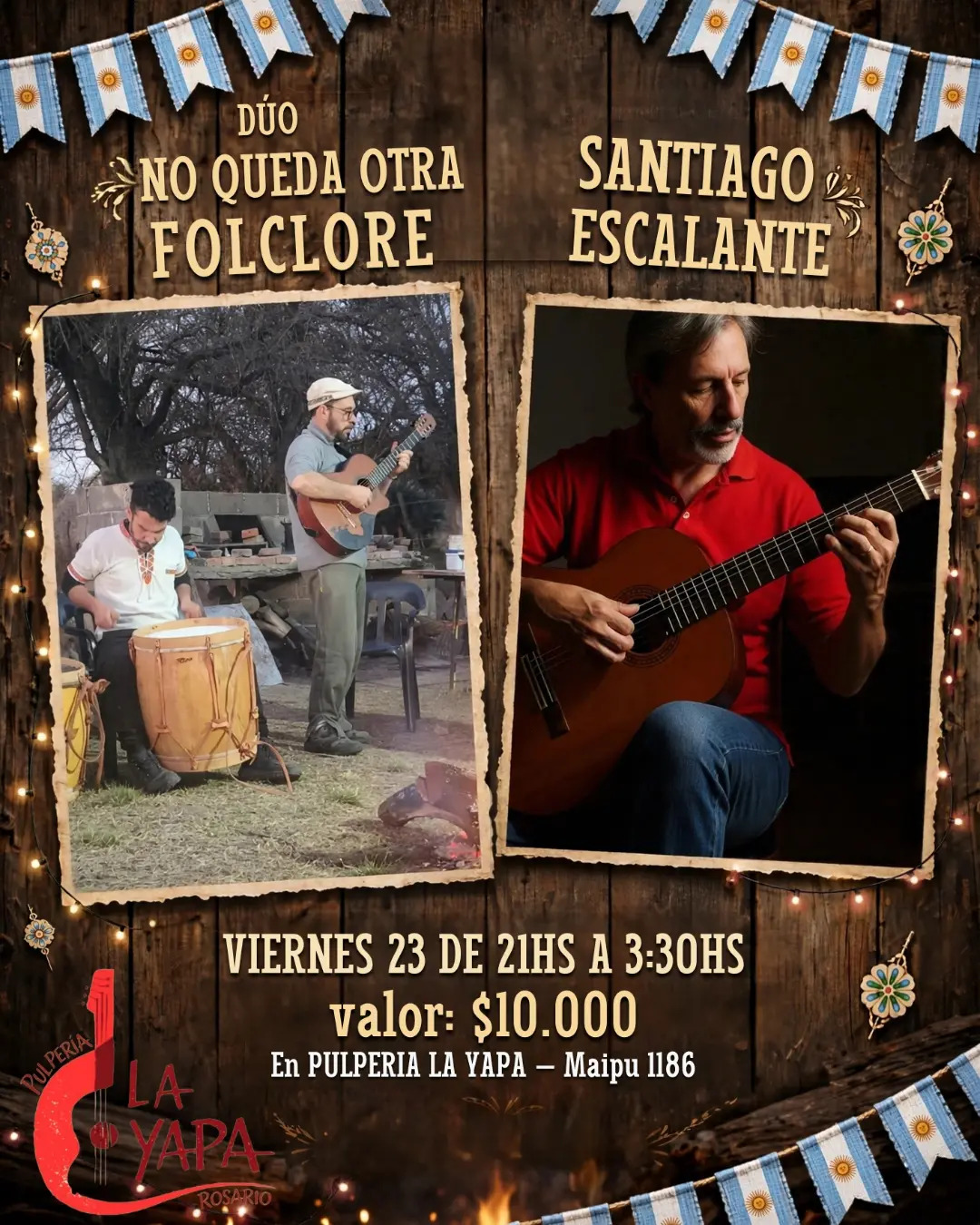 Flyer de Dúo No Queda Otra Folclore y Santiago Escalante