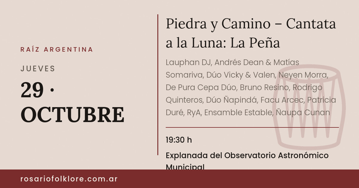 Piedra y Camino – Cantata a la Luna: La Peña. JUEVES, 29 · OCTUBRE, 19:30 h. Explanada del Observatorio Astronómico Municipal.
