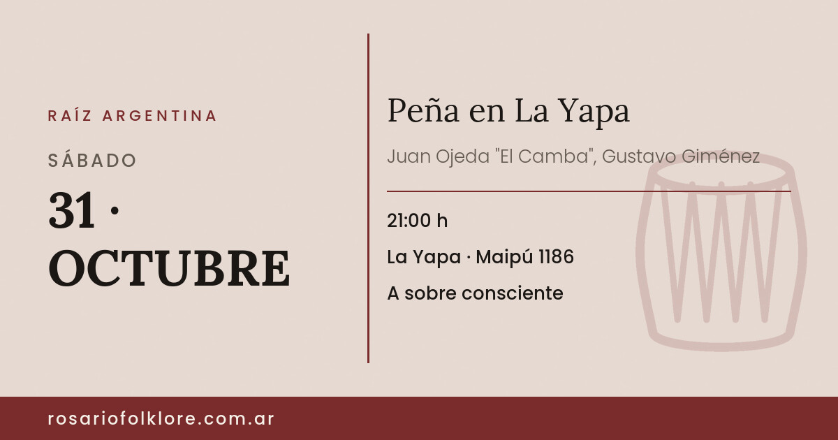 Peña en La Yapa. SÁBADO, 31 · OCTUBRE, 21:00 h. La Yapa, Maipú 1186. A sobre consciente.