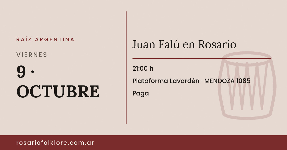 Juan Falú en Rosario. VIERNES, 9 · OCTUBRE, 21:00 h. Plataforma Lavardén, MENDOZA 1085. Paga.