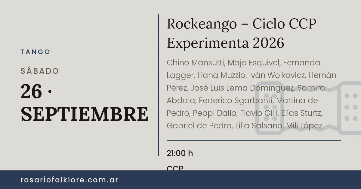 Rockeango – Ciclo CCP Experimenta 2026. SÁBADO, 26 · SEPTIEMBRE, 21:00 h. CCP. Gratuito.
