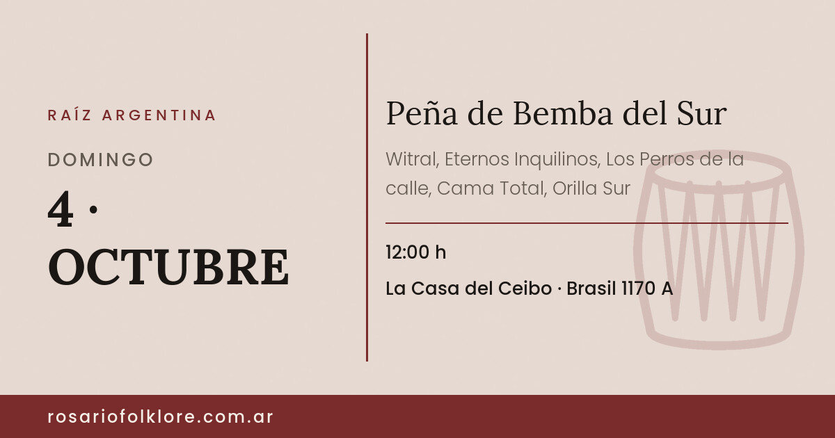Peña de Bemba del Sur. DOMINGO, 4 · OCTUBRE, 12:00 h. La Casa del Ceibo, Brasil 1170 A.