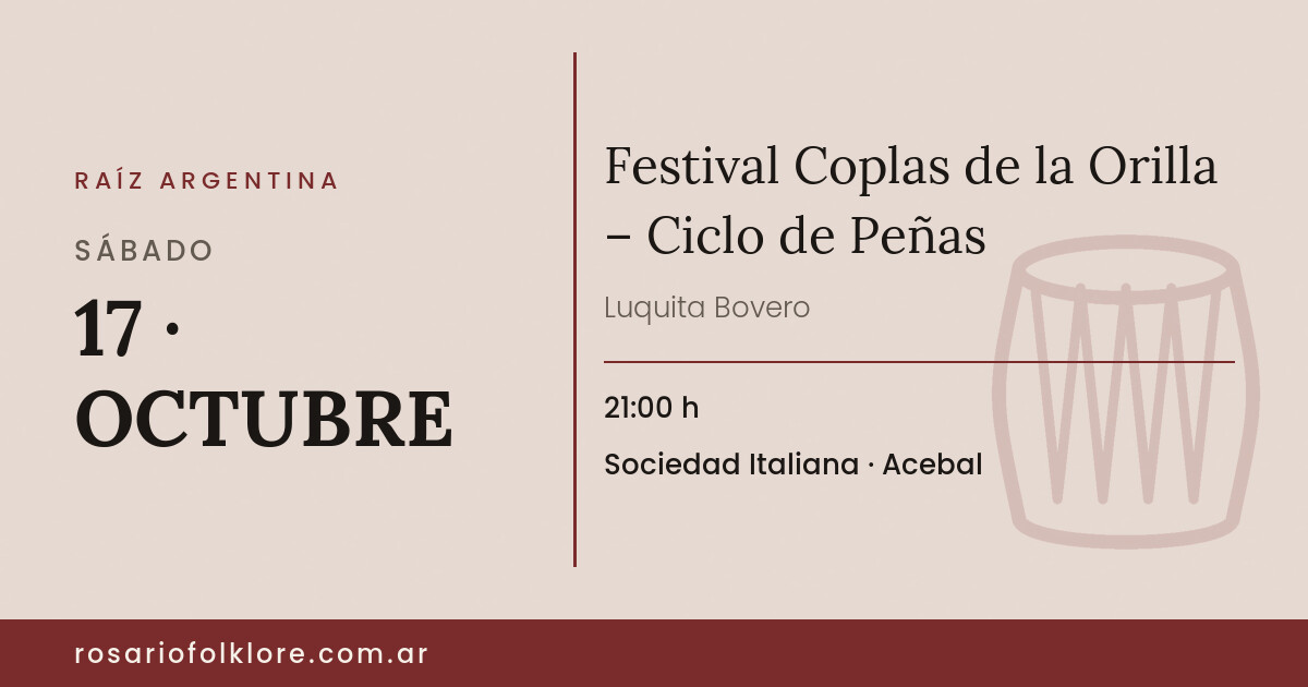Festival Coplas de la Orilla – Ciclo de Peñas. SÁBADO, 17 · OCTUBRE, 21:00 h. Sociedad Italiana, Acebal.