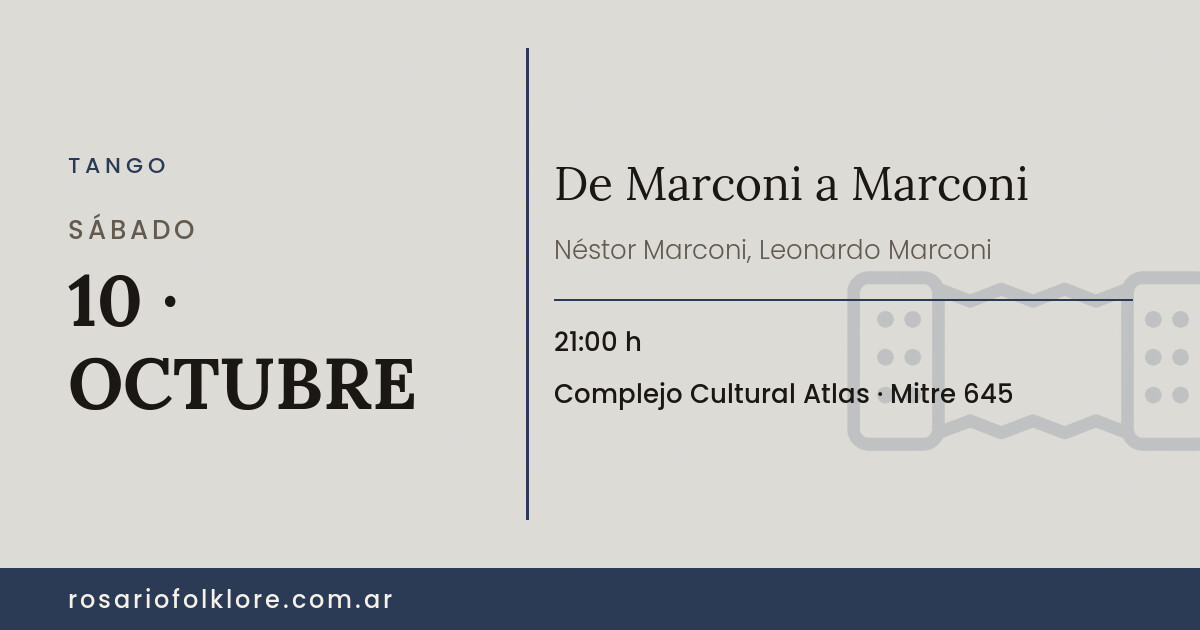 De Marconi a Marconi. SÁBADO, 10 · OCTUBRE, 21:00 h. Complejo Cultural Atlas, Mitre 645.