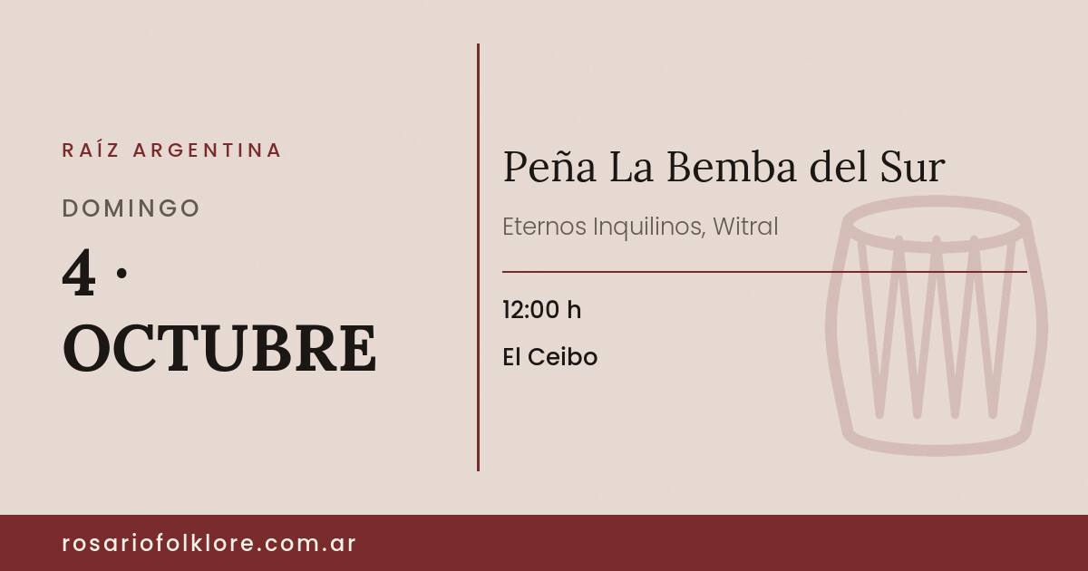 Peña La Bemba del Sur. DOMINGO, 4 · OCTUBRE, 12:00 h. El Ceibo.