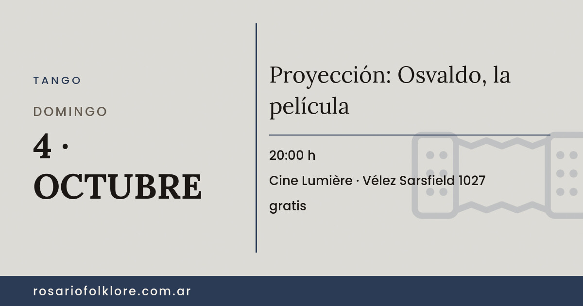 Proyección: Osvaldo, la película. DOMINGO, 4 · OCTUBRE, 20:00 h. Cine Lumière, Vélez Sarsfield 1027. gratis.