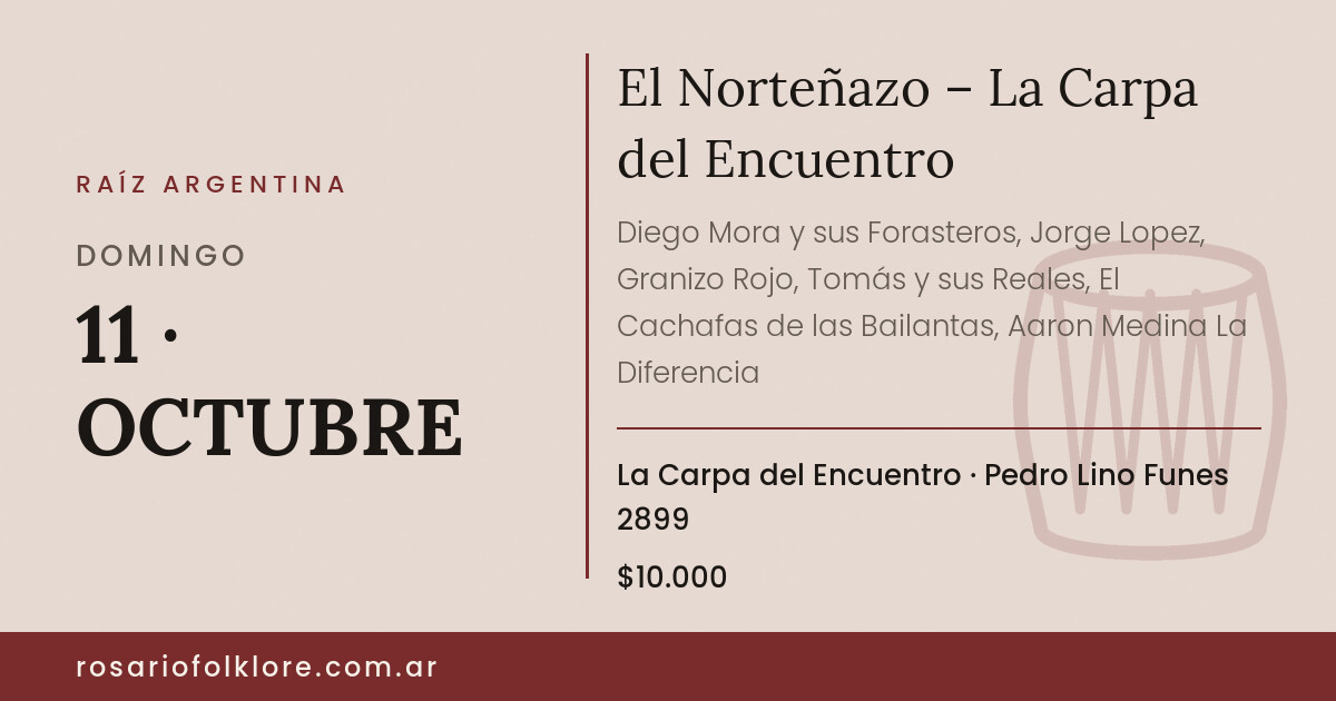 El Norteñazo – La Carpa del Encuentro. DOMINGO, 11 · OCTUBRE. La Carpa del Encuentro, Pedro Lino Funes 2899. $10.000.