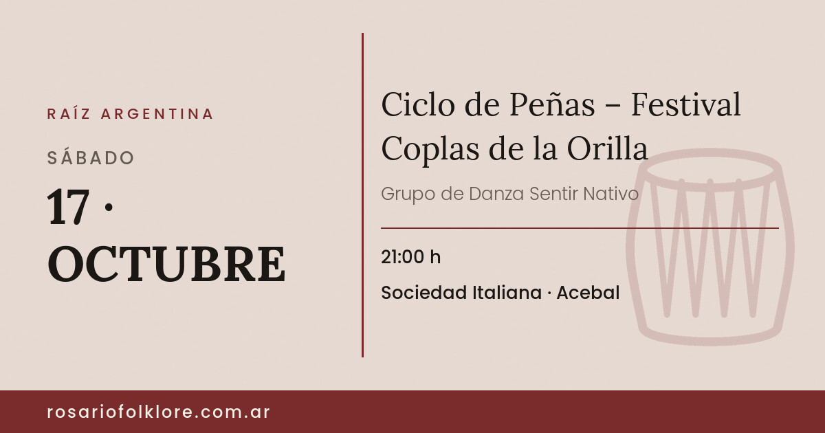 Ciclo de Peñas – Festival Coplas de la Orilla. SÁBADO, 17 · OCTUBRE, 21:00 h. Sociedad Italiana, Acebal.
