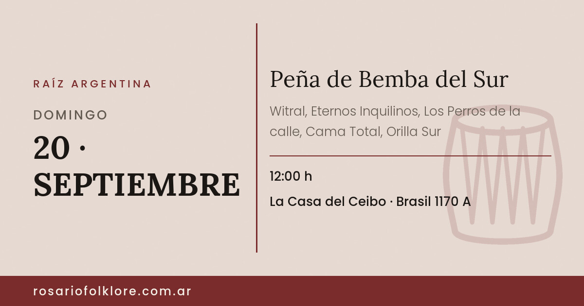 Peña de Bemba del Sur. DOMINGO, 20 · SEPTIEMBRE, 12:00 h. La Casa del Ceibo, Brasil 1170 A.
