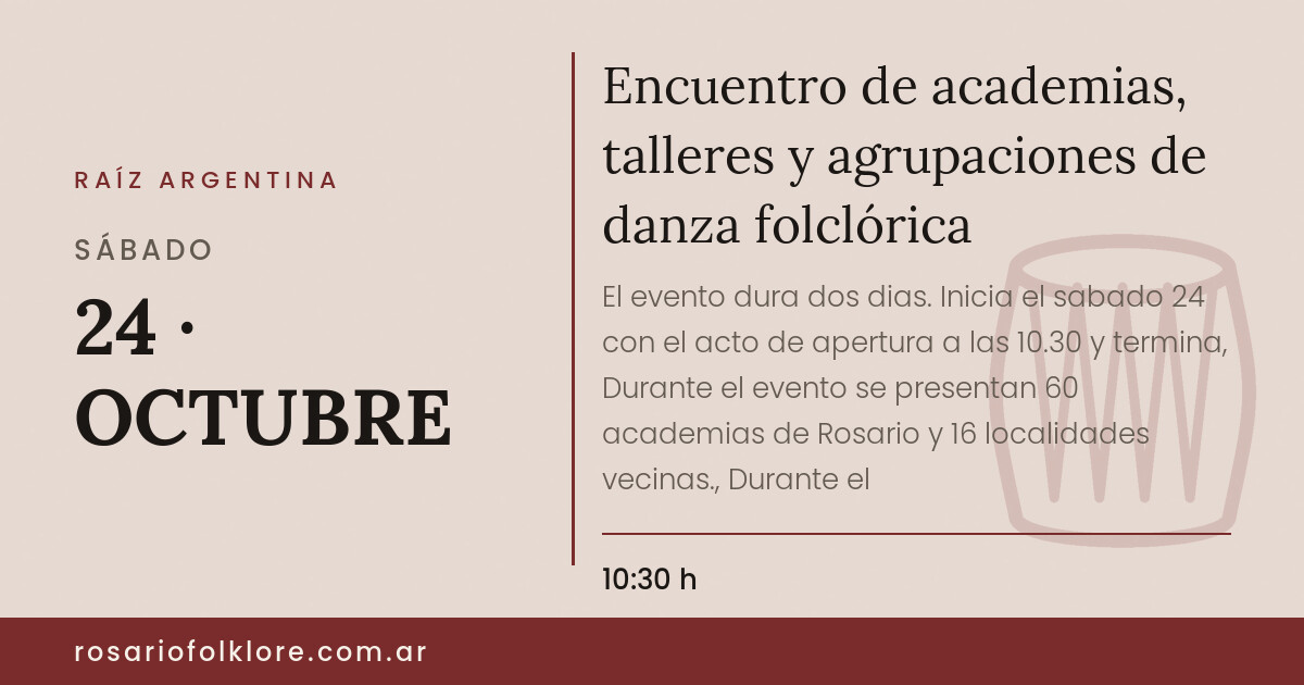 Encuentro de academias, talleres y agrupaciones de danza folclórica. SÁBADO, 24 · OCTUBRE, 10:30 h. CEC - Centro Expresiones Contemporaneas, Paseo de las artes y el río. Libre y gratuita. Para todo público. No es necesario inscribirse..