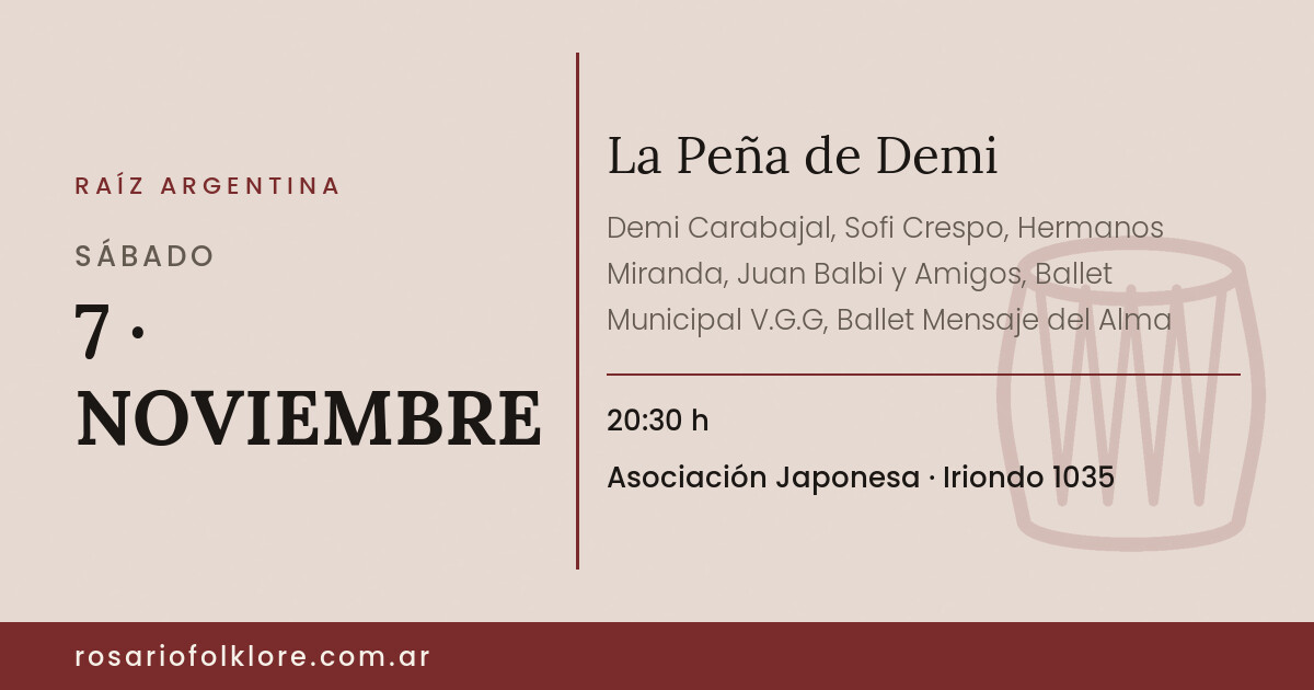 La Peña de Demi. SÁBADO, 7 · NOVIEMBRE, 20:30 h. Asociación Japonesa, Iriondo 1035.